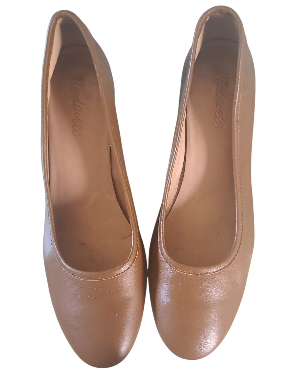Madewell Reid Pump Genuine Leather Cognac Round Toe Cylindrical Heel Size 9.5